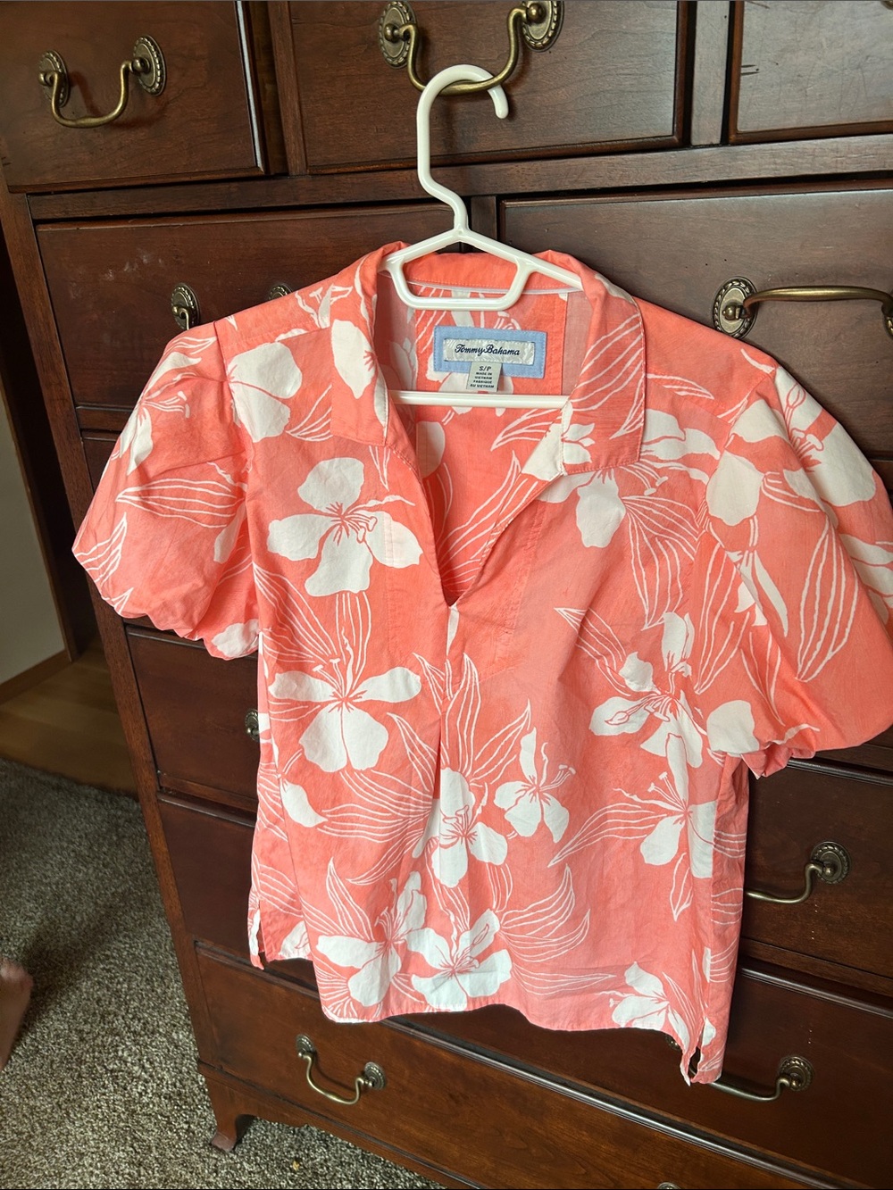 Tommy Bahama Coral / White Tropical Print Shirt